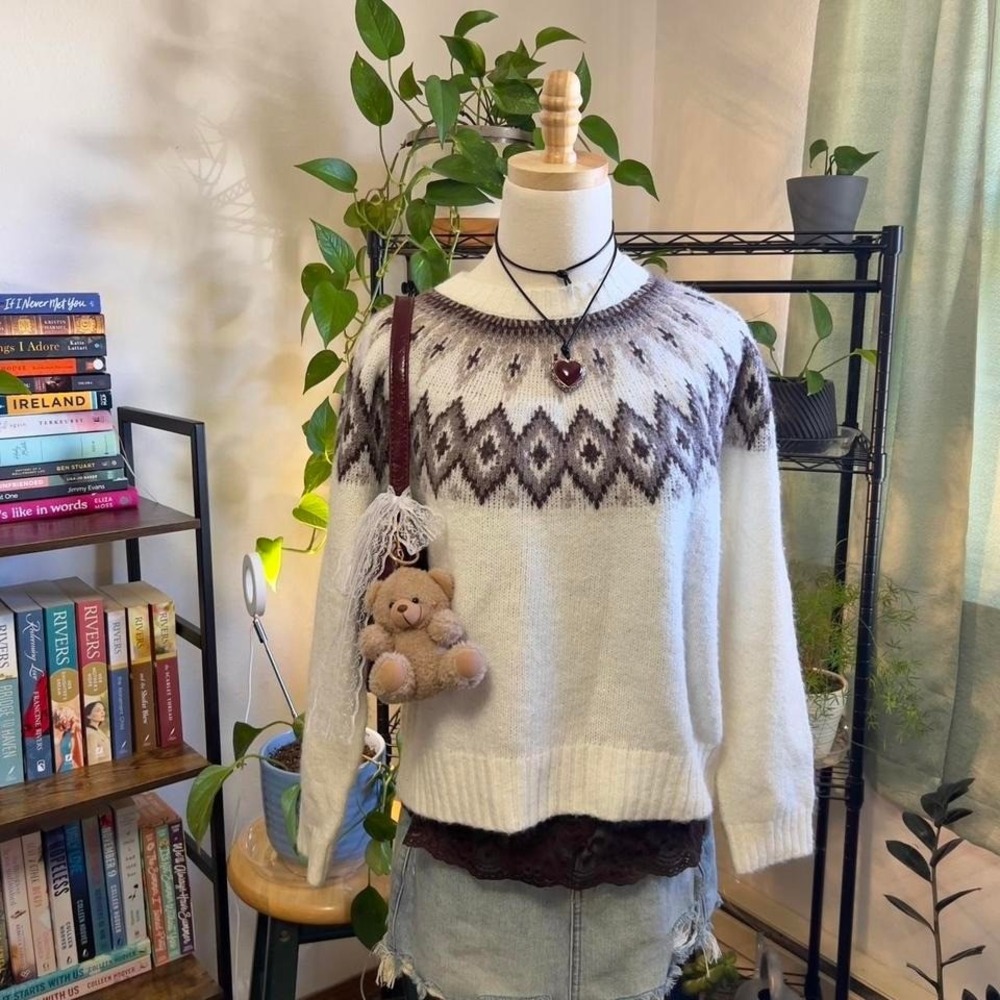 Old Navy Fair Isle Sweater Womens Size Small Cozy Knit Preppy Granola